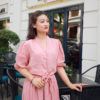 Áo croptop mở cúc buộc tà Pink 3