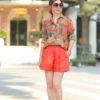 Áo sơ mi cổ đức bổ trụ giặt vặn Orange Floral 1