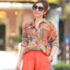 Áo sơ mi cổ đức bổ trụ giặt vặn Orange Floral 2