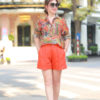Áo sơ mi cổ đức bổ trụ giặt vặn Orange Floral 4