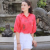 Áo sơ mi cổ đức thêu thân áo Red 1
