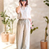 Quần kẻ sọc cạp chun rút dây Beige Stripe