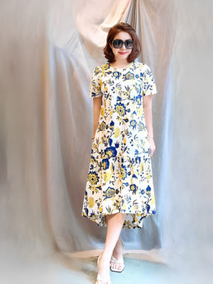 Váy đầm đuôi cá tay cộc White Floral