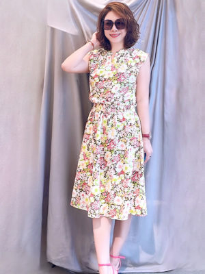 Váy đầm hoa chun eo White Floral