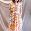 Váy đầm can dúm eo cổ tàu nhiều cúc bọc Beige Floral