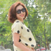 Áo chấm bi cổ V tay liền Beige 3