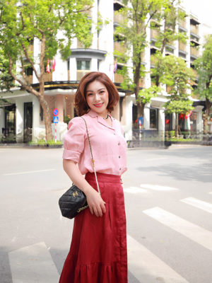 Áo cổ 2 ve tay măng séc Pink 1