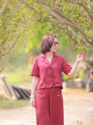 Áo cổ 2 ve túi cơi chéo Plum 2