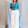 Áo cổ sam túi ngực, tay áo xếp ly Blue 2