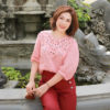 Áo cổ tim thêu ngực chấm đa sắc Pink 4