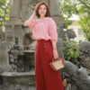 Áo cổ tim thêu ngực chấm đa sắc Pink 3
