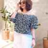 Áo ren lỗ bẹt vai tay xếp Navy 2