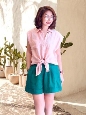 Áo sơ mi gile túi ngực Pink 4