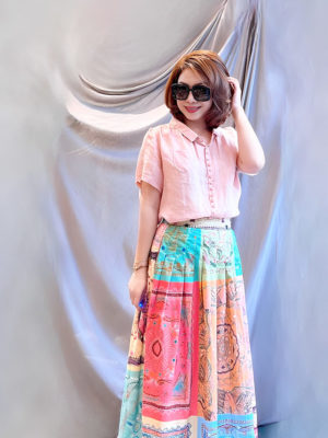 Áo sơ mi túi ngực cúc bọc Pink 3