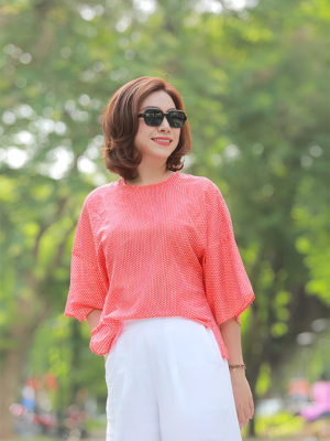 Áo vai rơi kẻ sọc Dot Red 2