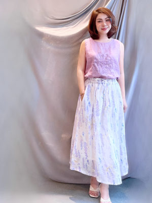 Chân váy hoa 2 lớp cạp chun rút dây Purple 3