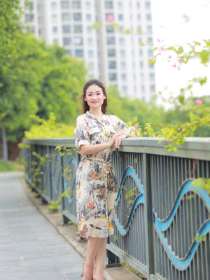 Váy đầm sơ mi tay lỡ 2 túi ngực Floral