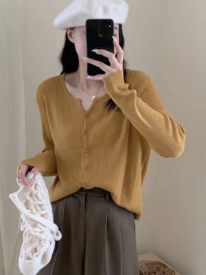Áo cadigan len sọc Yellow