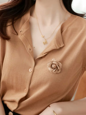 Áo cadigan tay cộc vai bồng Beige