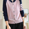 Áo cadigan phối màu cổ và tay áo Pink/Black
