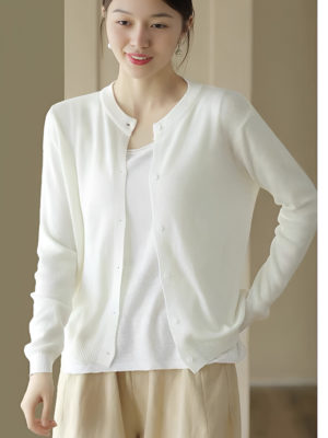 Áo cadigan cổ tròn dài tay White