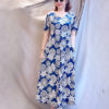 Váy đầm nhung hoa cổ tim dáng A xòe Navy Floral