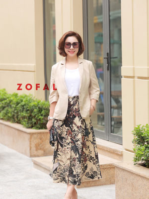 Chân váy 2 túi cài khuy trước Print Floral2