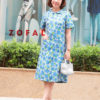 Váy đầm gấm cổ sen túi ốp Blue Floral