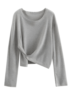 Áo len cổ thuyền cài cúc gấu áo Grey