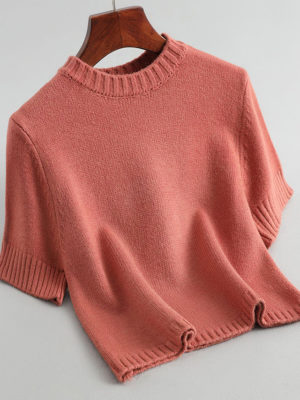 Áo len croptop cổ tròn khít Pink