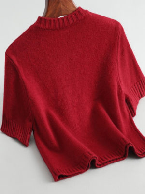 Áo len croptop cổ tròn khít Red
