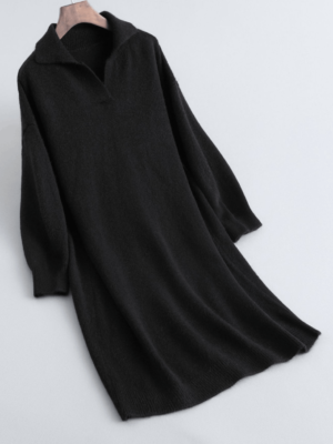 Váy đầm len suông cổ sơ mi Black