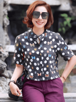 Áo sơ mi cổ tàu in họa tiết bọ cánh cứng Black Print