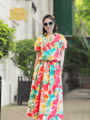 Áo sơ mi cổ đức chun gấu Floral