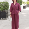 Áo sơ mi cổ đức tay lỡ kèm dây đai Plum