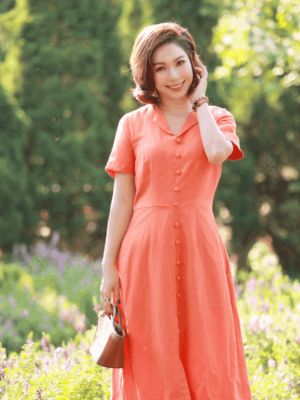 Váy đầm cổ bẻ hàng cúc bọc Orange