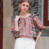 Áo trần chun cửa tay buộc nơ cổ Pink Floral