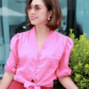Áo croptop mở cúc buộc tà Pink 1