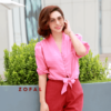Áo croptop mở cúc buộc tà Pink