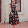 Váy đầm cổ tàu tay chờm dáng xòe Black Floral