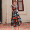 Váy đầm cổ tàu tay chờm dáng xòe Black Floral 1