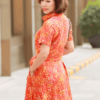 Váy đầm sơ mi cổ đức tròn xếp ly chân váy Red Floral 2