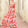 Váy đầm maxi chun eo nơ vai Pink Floral 4