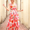 Váy đầm maxi chun eo nơ vai Pink Floral 3