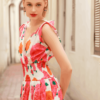 Váy đầm maxi chun eo nơ vai Pink Floral 1