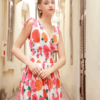 Váy đầm maxi chun eo nơ vai Pink Floral