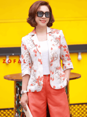 Áo blazer hoa túi ốp Floral