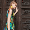 Váy đầm maxi chun eo nơ vai Black Floral 2