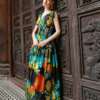 Váy đầm maxi chun eo nơ vai Black Floral 1