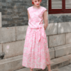 Áo kiểu nữ buộc nơ Pink Floral